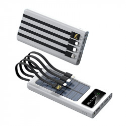 Power bank solaire portable 20 000 mAh avec cables integres - Blanc