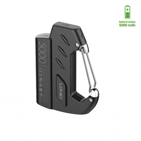 Power bank portable Power Bank 5 000 mAh avec mousqueton - Noir