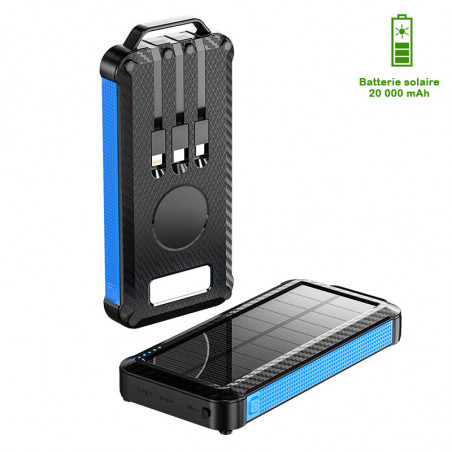 Power bank solaire portable 20 000 mAh avec prises integrees...