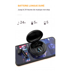 Ecouteurs Bluetooth V5.0 sans fil - Noir