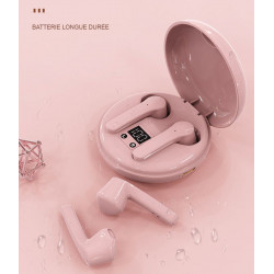 Ecouteurs Bluetooth V5.0 sans fil - Rose