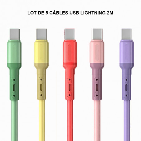 Pack famille de 5 cables Lightning de charge rapide et de...