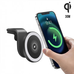 Support voiture avec charge magnetique rapide sans fil Qi 30W