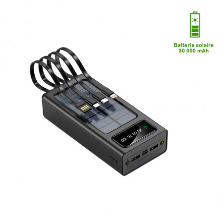 Power bank solaire portable solaire 30 000 mAh avec 3 cables...