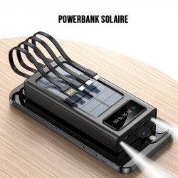 Power bank solaire portable solaire 30 000 mAh avec 3 cables...