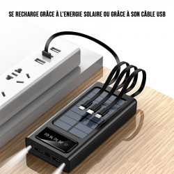 Power bank solaire portable solaire 30 000 mAh avec 3 cables...