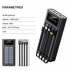 Power bank solaire portable solaire 30 000 mAh avec 3 cables...