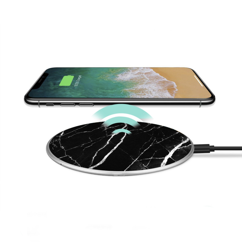 Chargeur a induction sans fil avec indicateur LED argent - Marbre noir