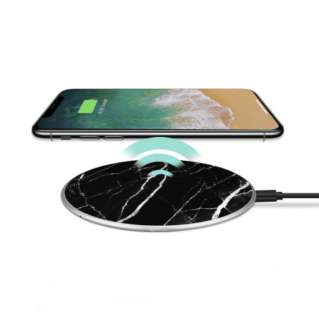 Chargeur a induction sans fil avec indicateur LED argent - Marbre noir