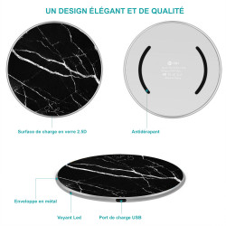 Chargeur a induction sans fil avec indicateur LED argent - Marbre noir