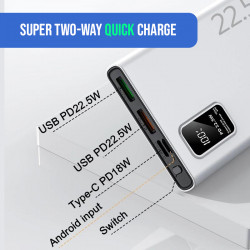 Power bank portable de haute capacite 20000mAh - Blanc
