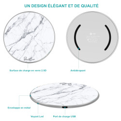Chargeur a induction sans fil avec indicateur LED argent - Marbre...
