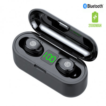 Ecouteurs stereo sans fil Bluetooth 2000mAh - Noir