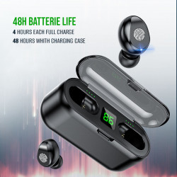 Ecouteurs stereo sans fil Bluetooth 2000mAh - Noir
