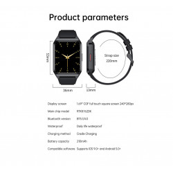 Montre Bluetooth connectee multi fonctions - Silicone noir