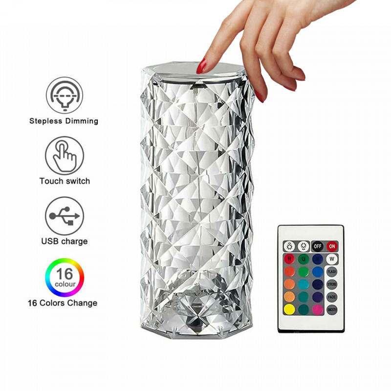 Cylindre decoratif en cristal avec lampe LED 16 couleurs changeantes
