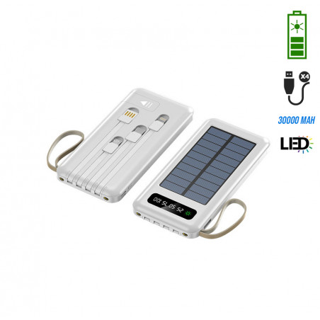 Power bank solaire portative 30 000mAh avec 4 cables de charge...