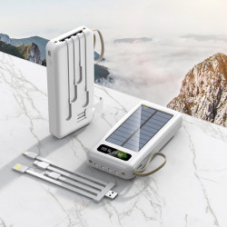 Power bank solaire portative 30 000mAh avec 4 cables de charge...