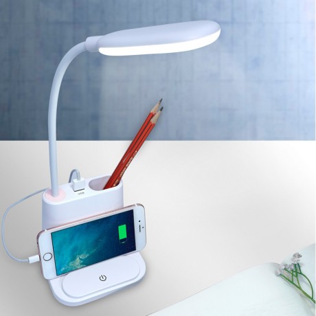 Lampe LED de bureau avec chargeur integré et pot à stylos
