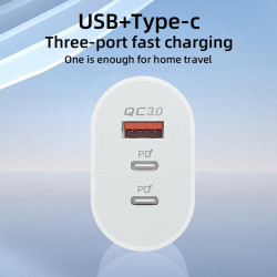 Prise secteur rapide 40W 2 ports PD + USB QC3.0
