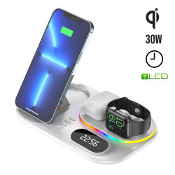 Station de charge sans fil 30W 4 en 1 avec horloge LED et lumiere...