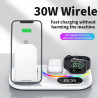 Station de charge sans fil 30W 4 en 1 avec horloge LED et lumiere...