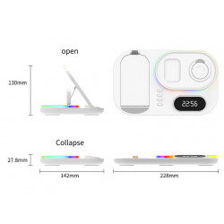 Station de charge sans fil 30W 4 en 1 avec horloge LED et lumiere...