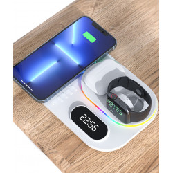 Station de charge sans fil 30W 4 en 1 avec horloge LED et lumiere...