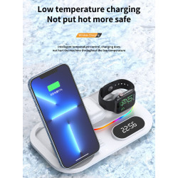 Station de charge sans fil 30W 4 en 1 avec horloge LED et lumiere...