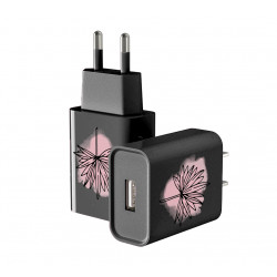 Prise de charge murale USB pour mobile noire - Palmier rose