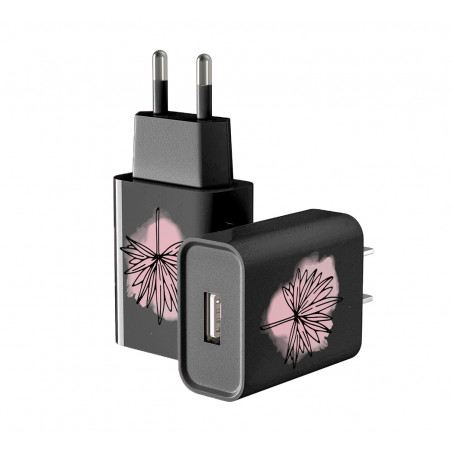 Prise de charge murale USB pour mobile noire - Palmier rose