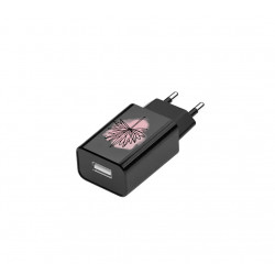 Prise de charge murale USB pour mobile noire - Palmier rose