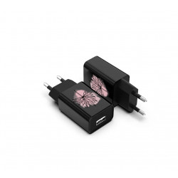 Prise de charge murale USB pour mobile noire - Palmier rose