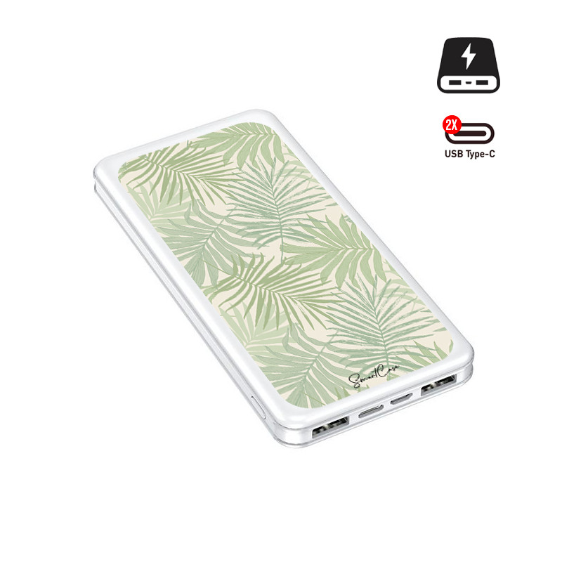 Power bank double USB blanche - Palmier vert