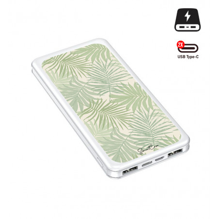 Power bank double USB blanche - Palmier vert
