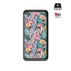 Power bank double USB noire - Feuilles & flamants