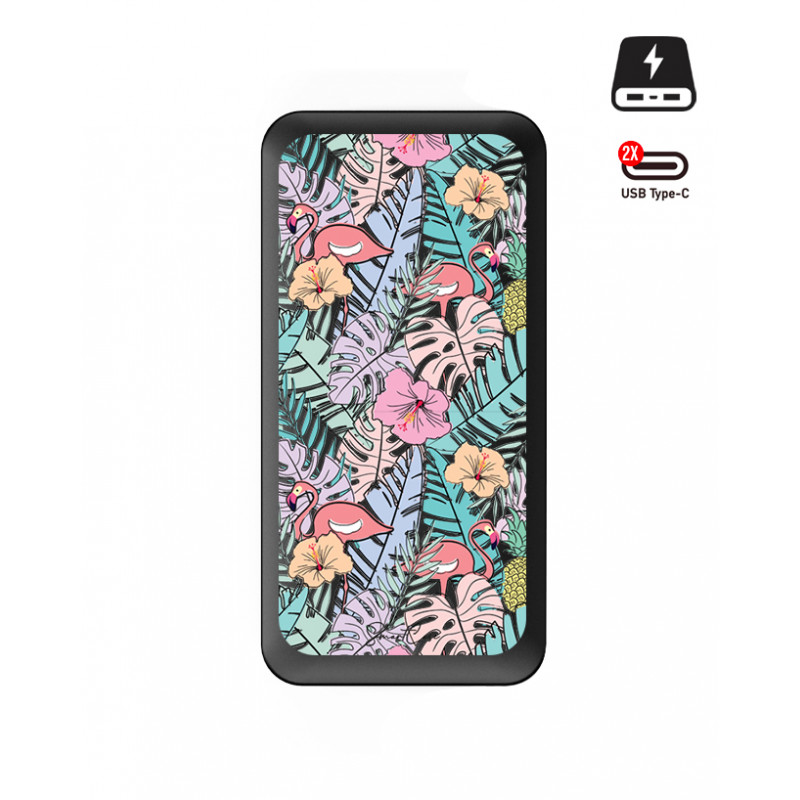 Power bank double USB noire - Feuilles & flamants