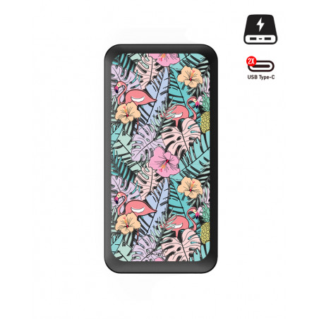 Power bank double USB noire - Feuilles & flamants