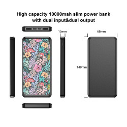 Power bank double USB noire - Feuilles & flamants