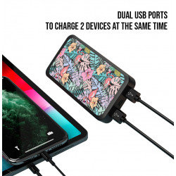 Power bank double USB noire - Feuilles & flamants