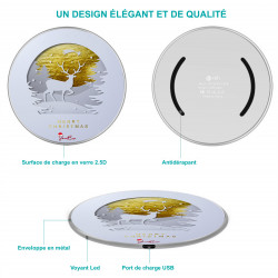Chargeur a induction sans fil avec indicateur LED argent - Cerf or