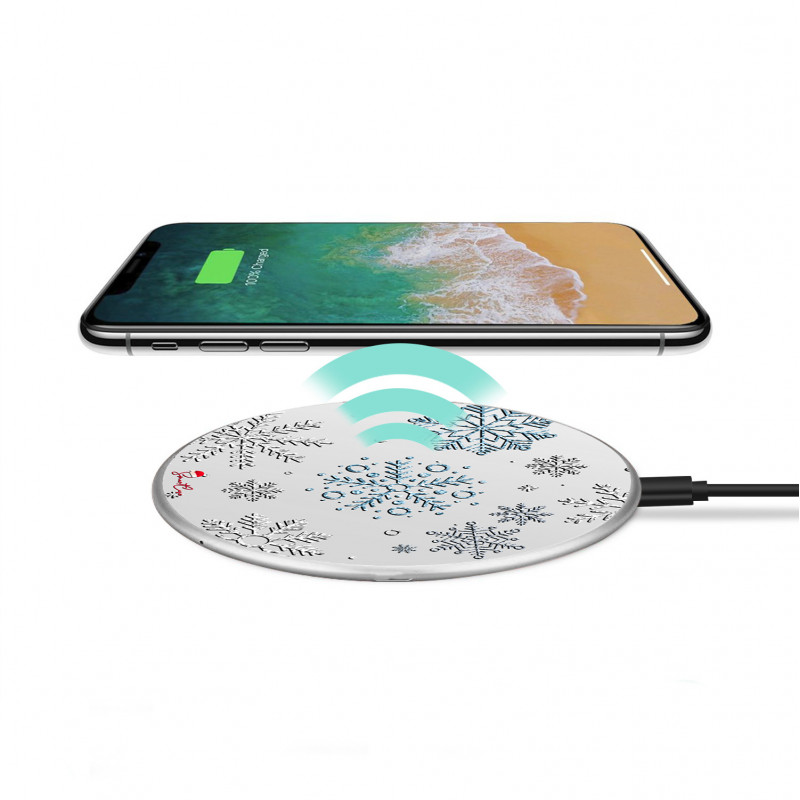 Chargeur a induction sans fil avec indicateur LED argent - Flocons