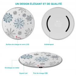 Chargeur a induction sans fil avec indicateur LED argent - Flocons