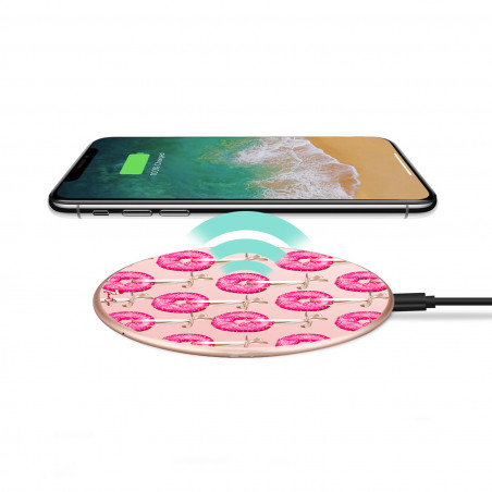 Chargeur a induction sans fil avec indicateur LED rose - Donuts