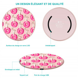 Chargeur a induction sans fil avec indicateur LED rose - Donuts