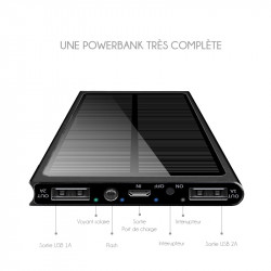 Batterie de secours solaire metal 20 000 mAh - Noir