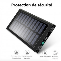 Batterie de secours solaire metal 20 000 mAh - Noir