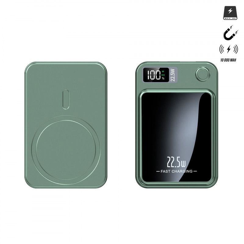 Power bank magnetique 10 000 mAh avec chargeur sans fil integre - Vert