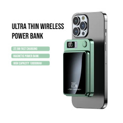 Power bank magnetique 10 000 mAh avec chargeur sans fil integre - Vert