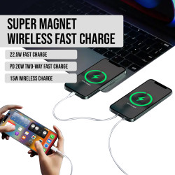 Power bank magnetique 10 000 mAh avec chargeur sans fil integre - Noir